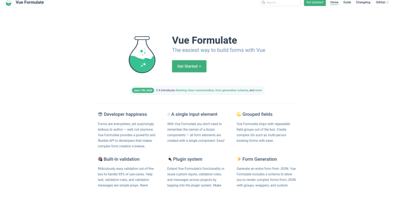 The homepage of Vue Formulate