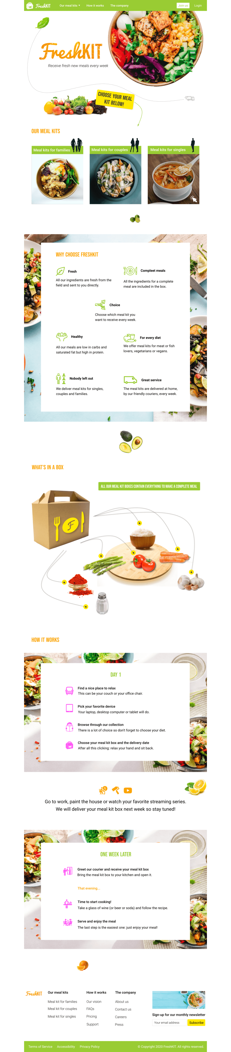 Design of the homepage of FreshKit