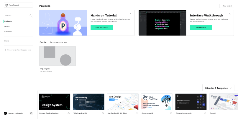 Dashboard of Penpot