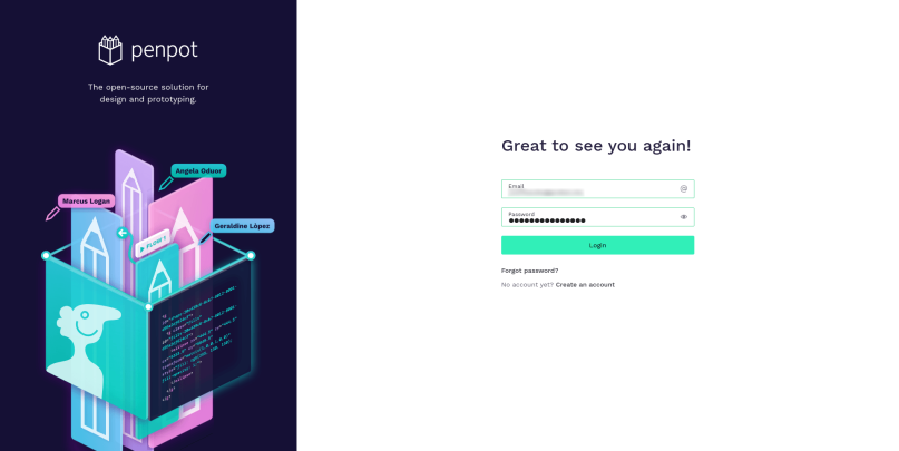 Login screen of Penpot