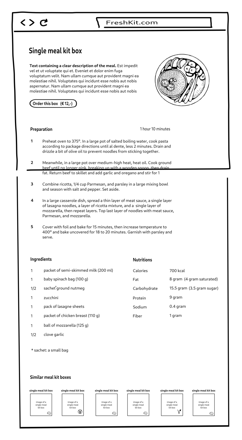 Wireframe of the product details page (desktop)