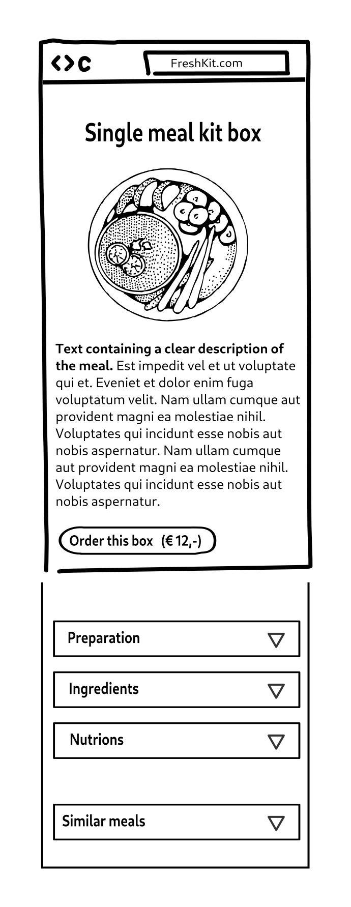 Wireframe of the product details page (mobile)