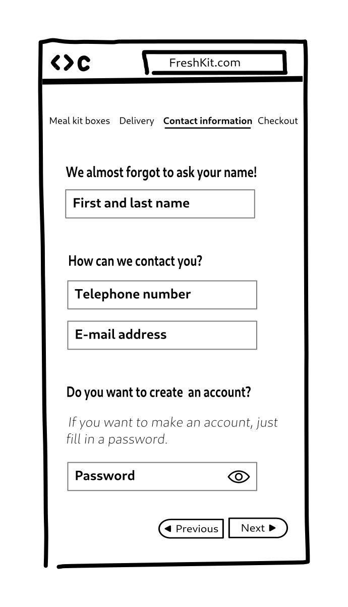 Wireframe of the third step of the checkout (mobile)