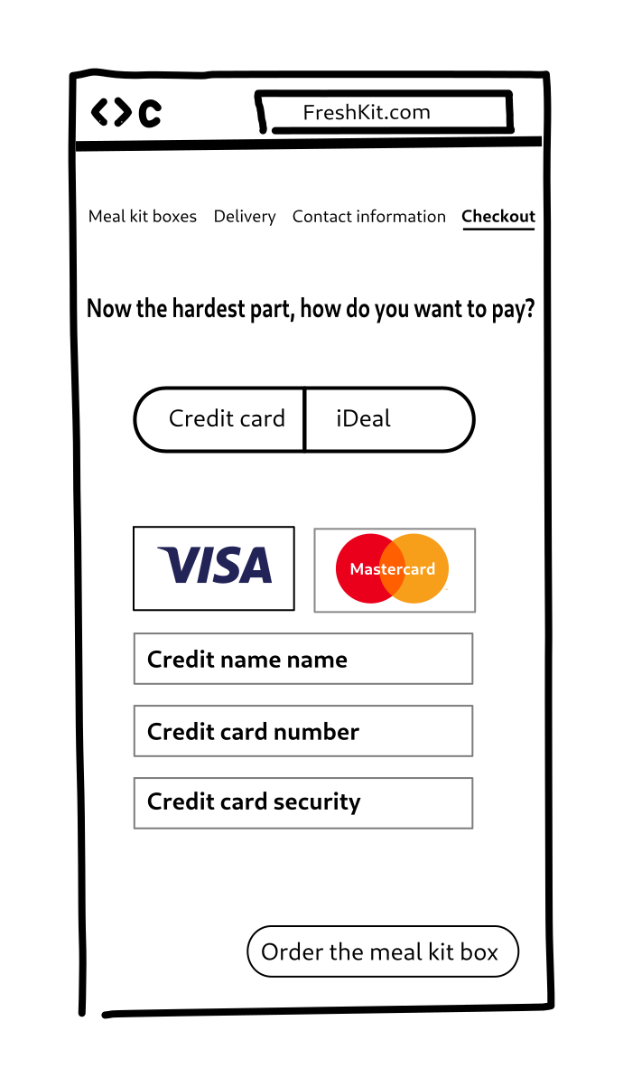 Wireframe of the fourth step of the checkout (mobile)