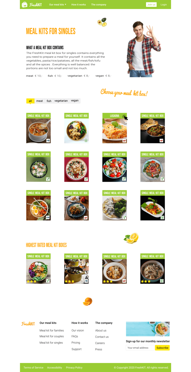 Final high-fidelity design of the products overview page (desktop)