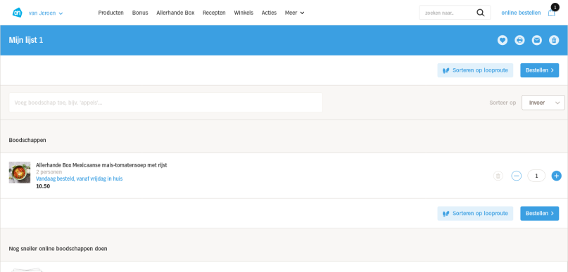 Checkout page of the website AH.nl/allerhande.