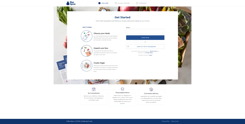Product detail page of BlueApron.