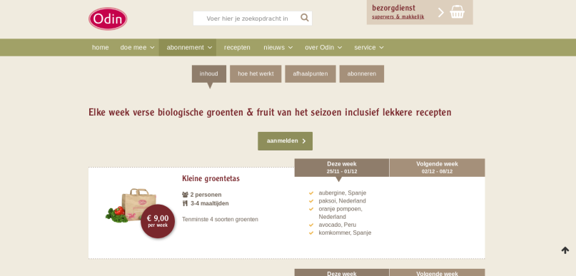 Products overview page of Odin.