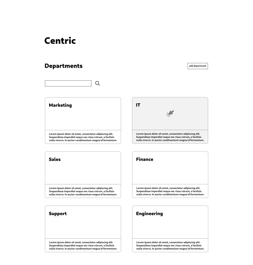 Wireframe of the company dashboard of Simple Project