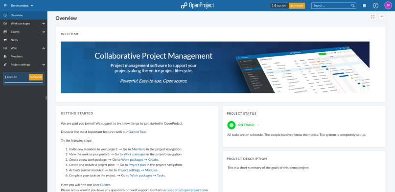 A screenshot of the overview page of OpenProject.