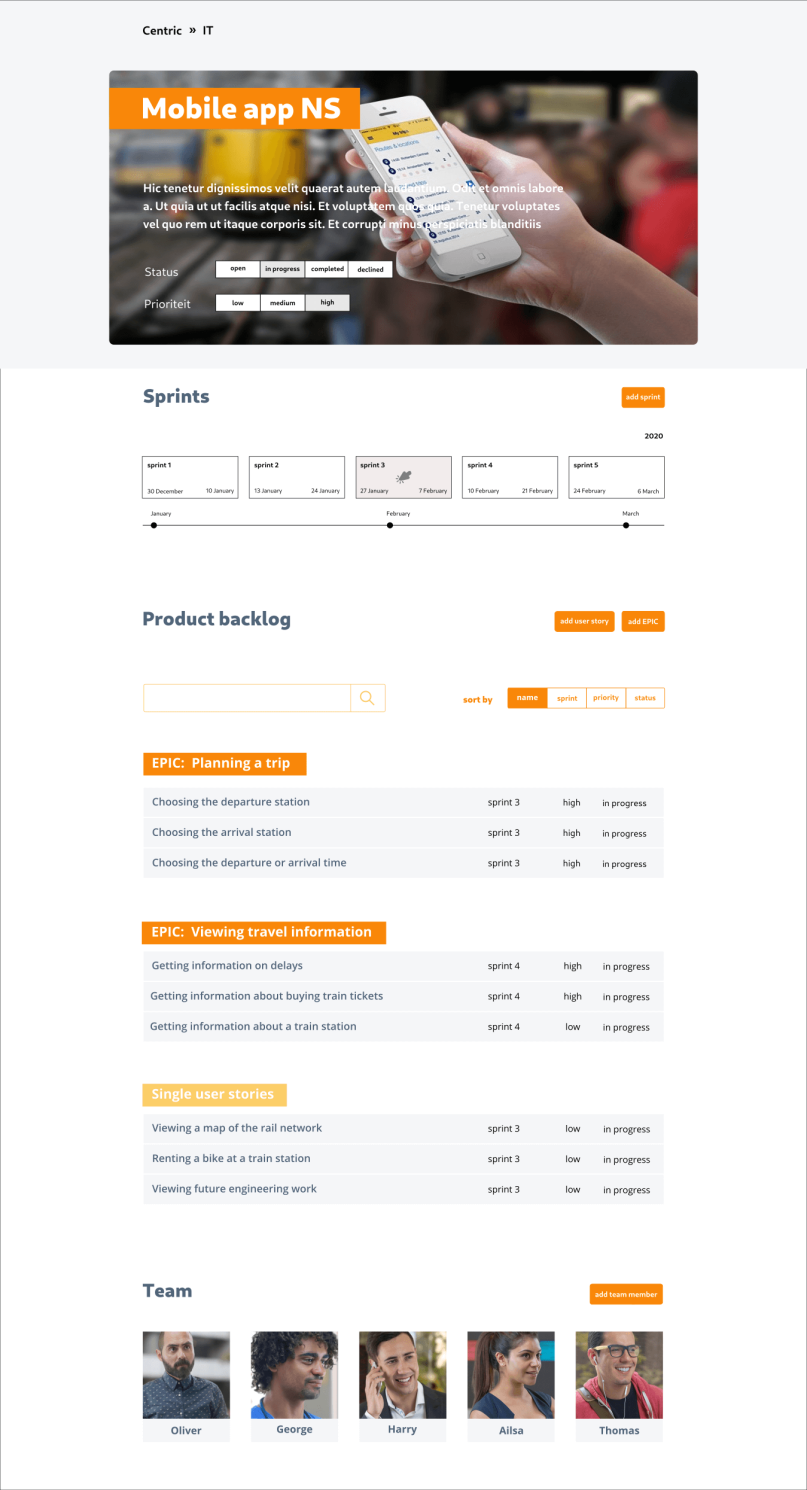 Initial high-fidelity design of the project dashboard