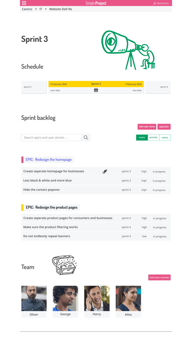 Final high-fidelity design of the sprint dashboard.