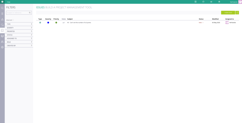 A screenshot of the issues overview of Taiga.