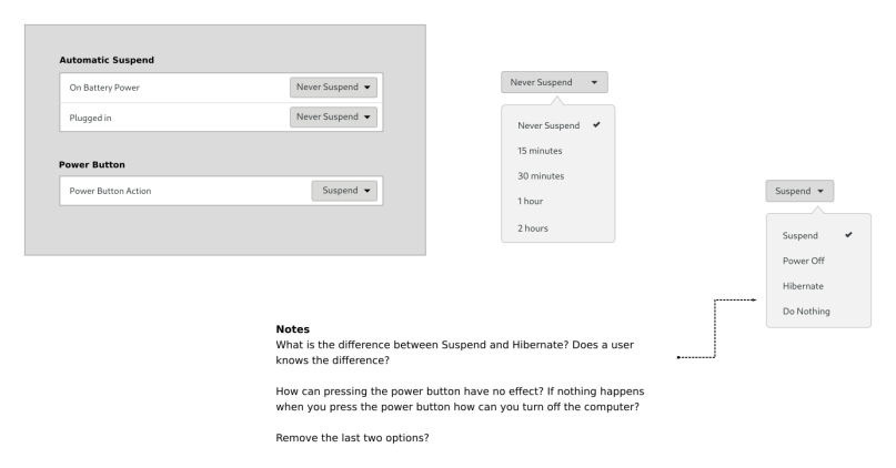 Mockup of the options Automatic Suspend and Power Button