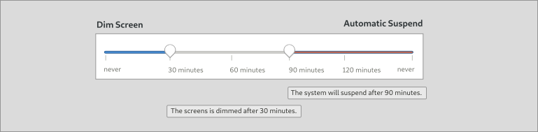 Mockup of the converged Dim Screen and Automatic Suspend settings